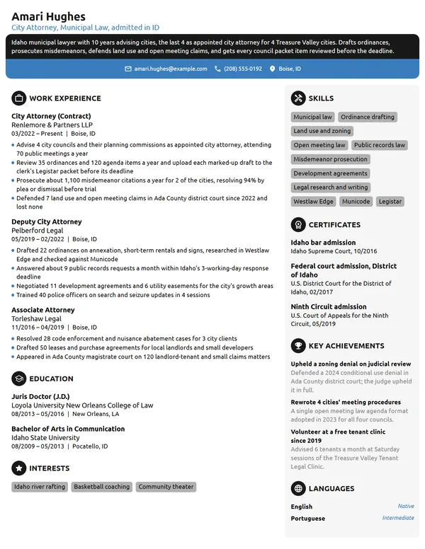 City Attorney resume example