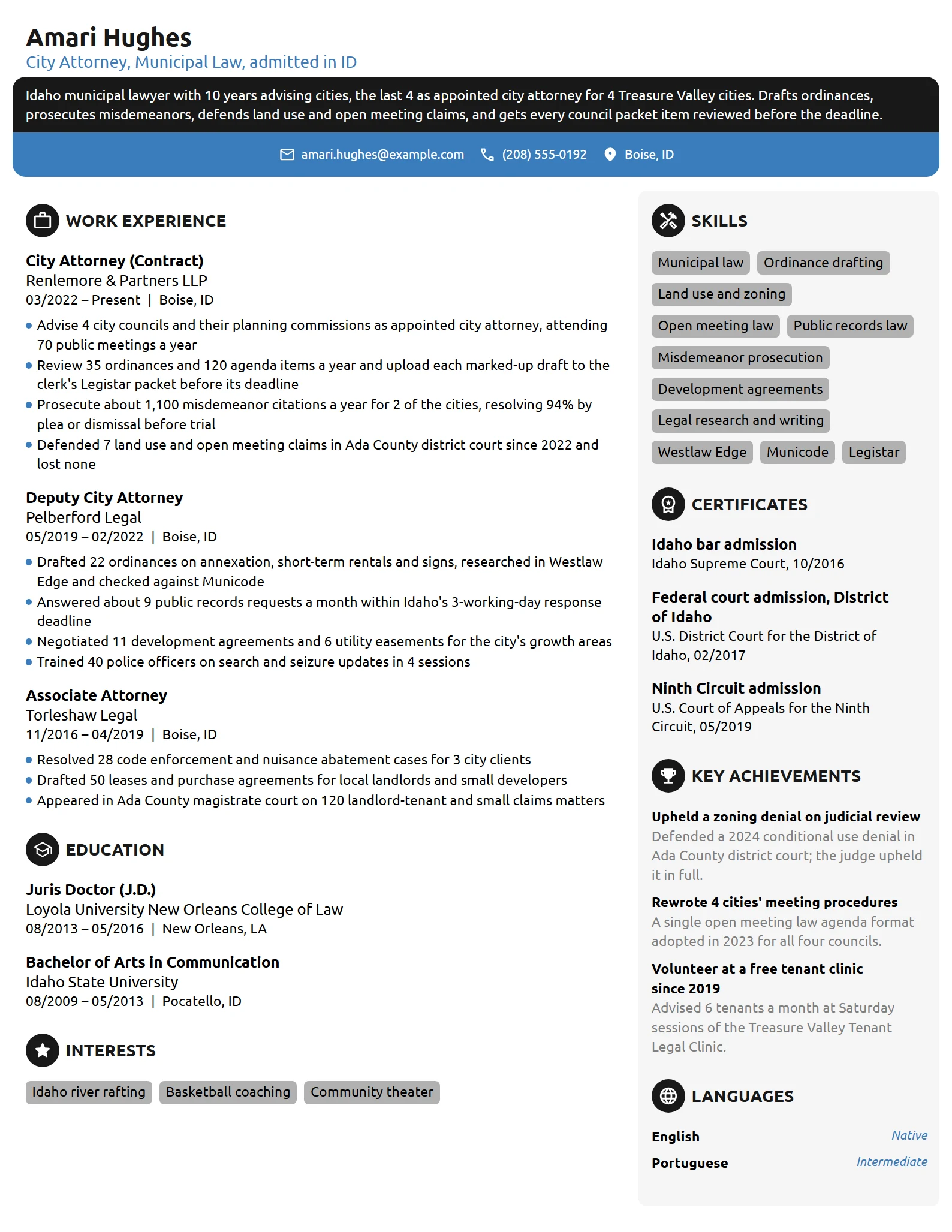 City Attorney resume example