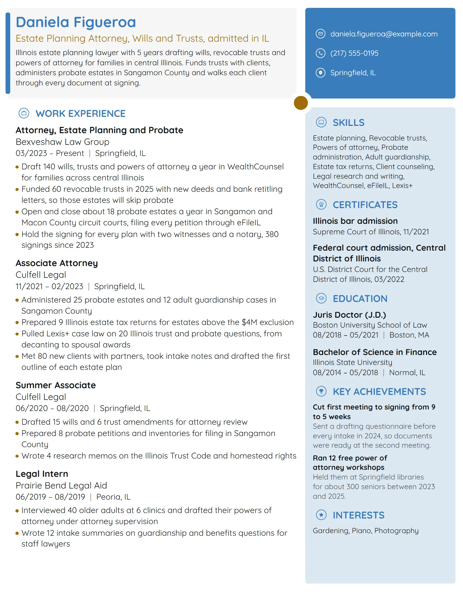 Estate Planning Attorney resume example
