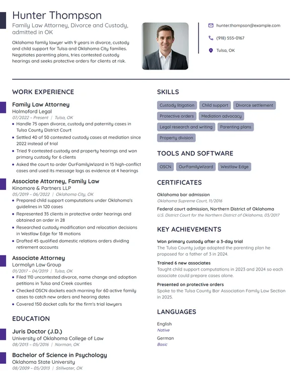 Family Law Attorney resume example