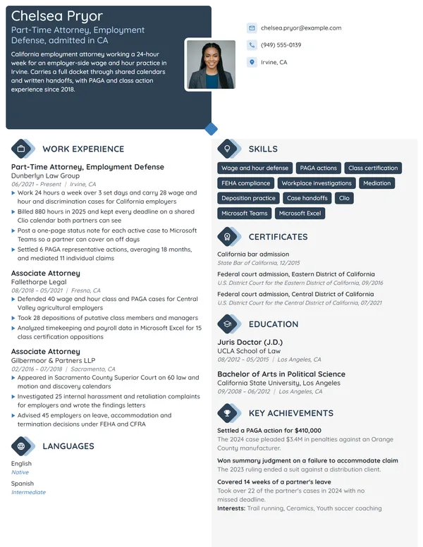 Part-Time Attorney resume example