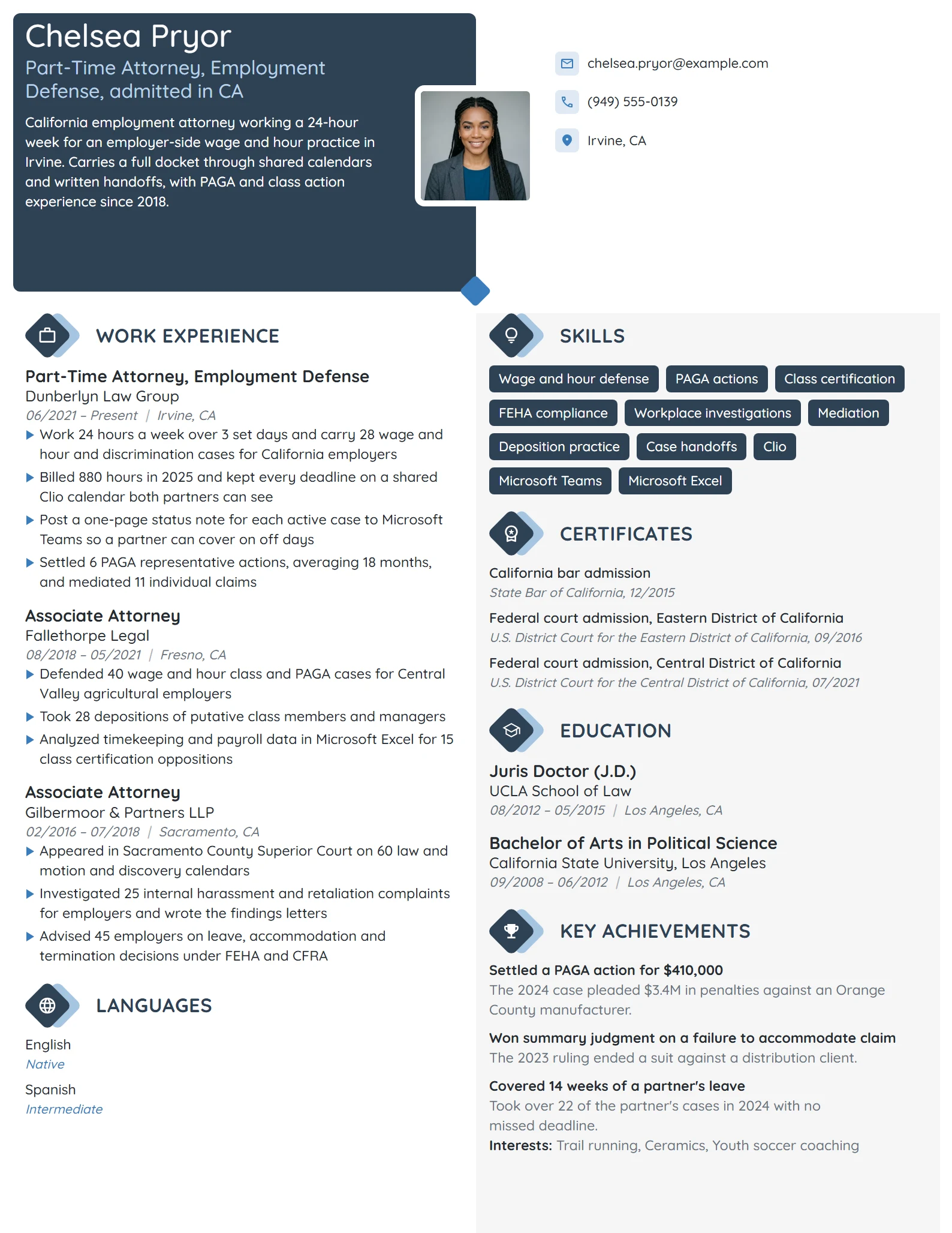 Part-Time Attorney resume example