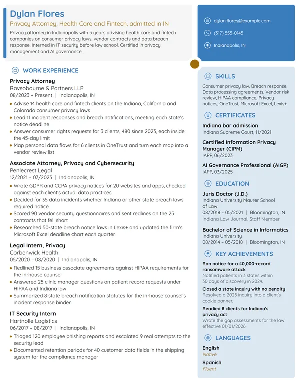 Privacy Attorney resume example