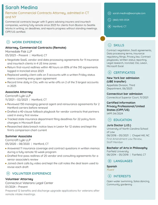 Remote Attorney resume example
