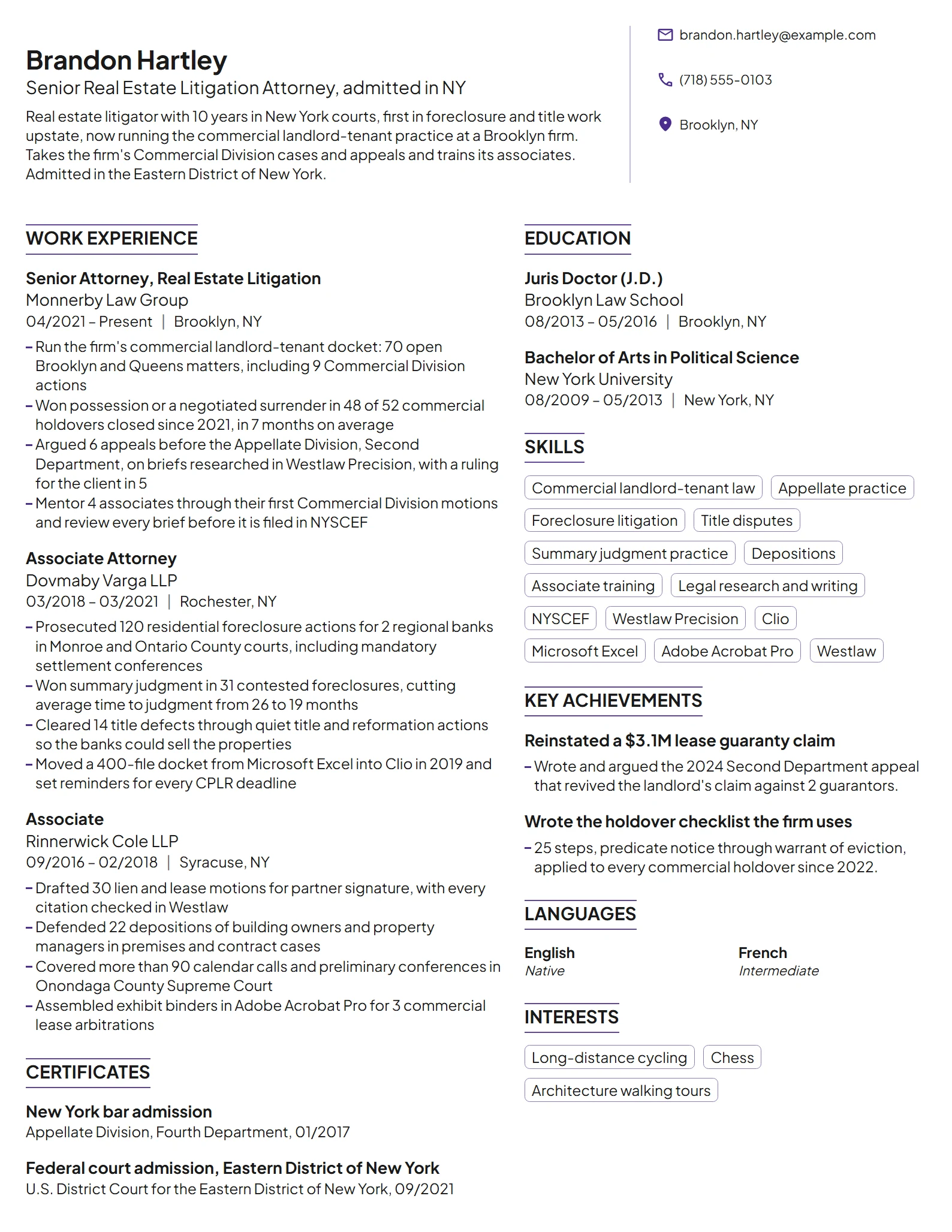 Senior Attorney resume example