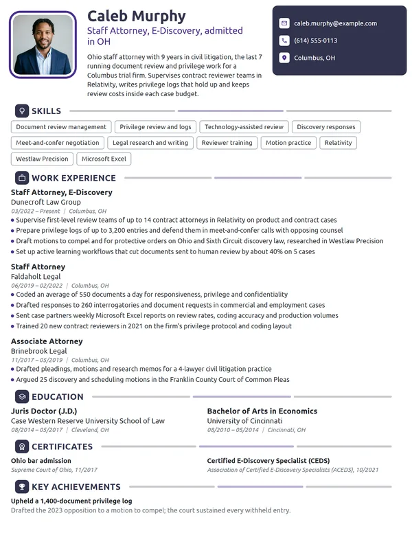 Staff Attorney resume example