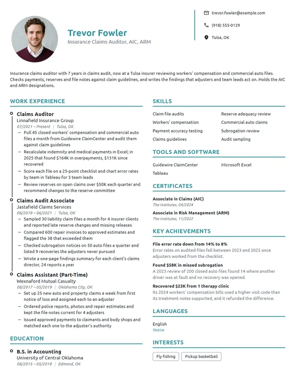 Insurance Claims Auditor resume example
