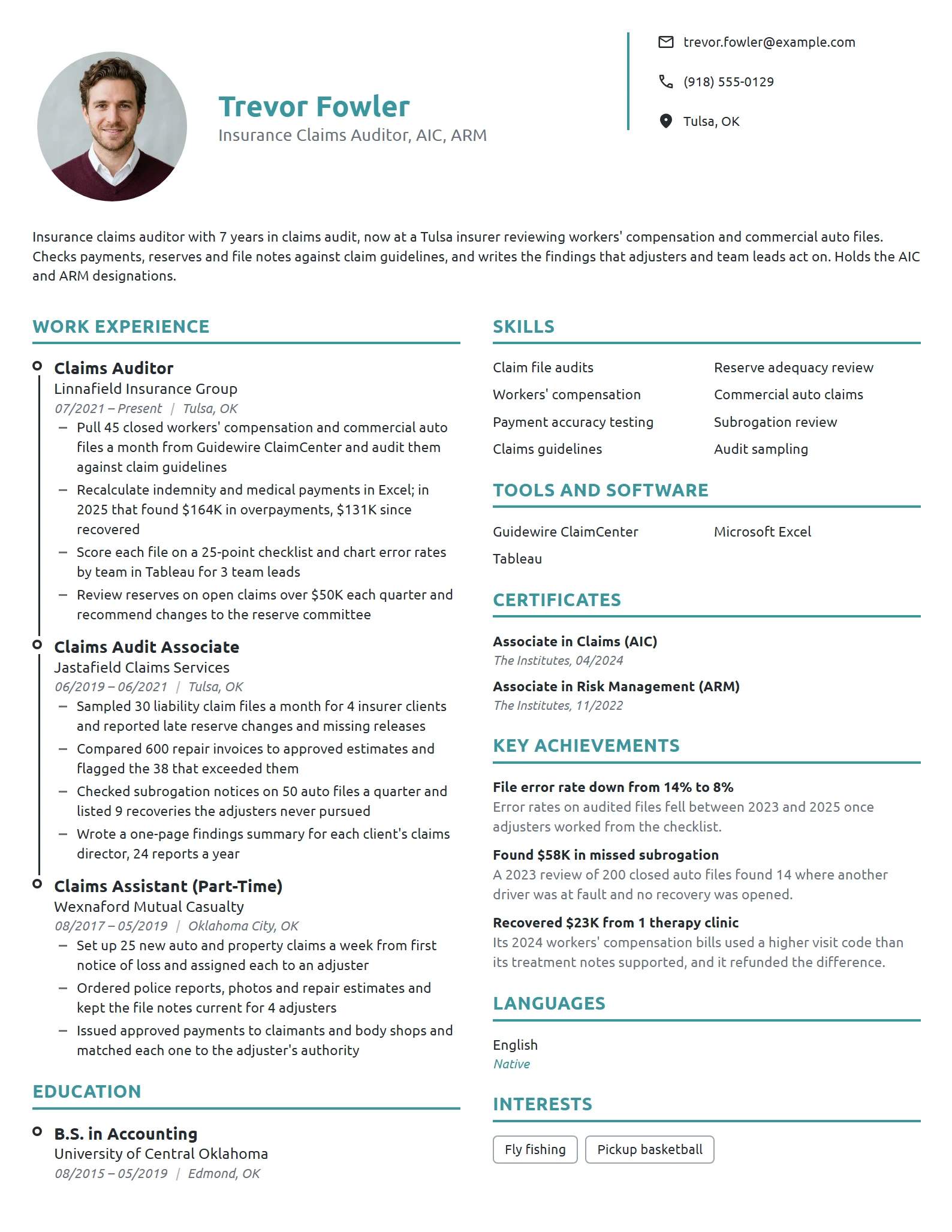 Insurance Claims Auditor resume example