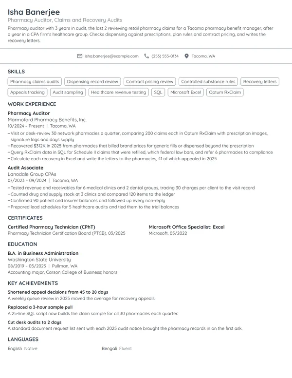 Pharmacy Auditor resume example