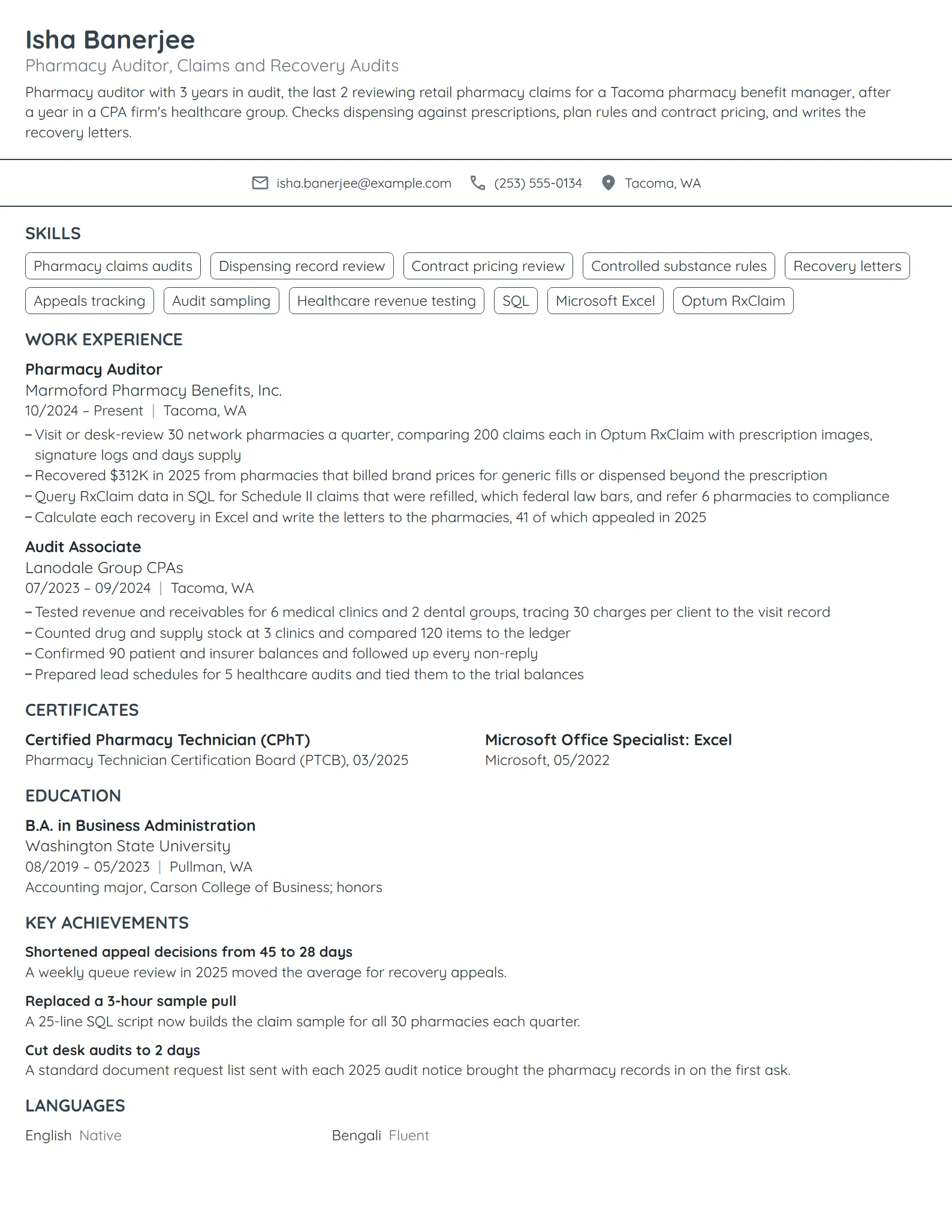 Pharmacy Auditor resume example
