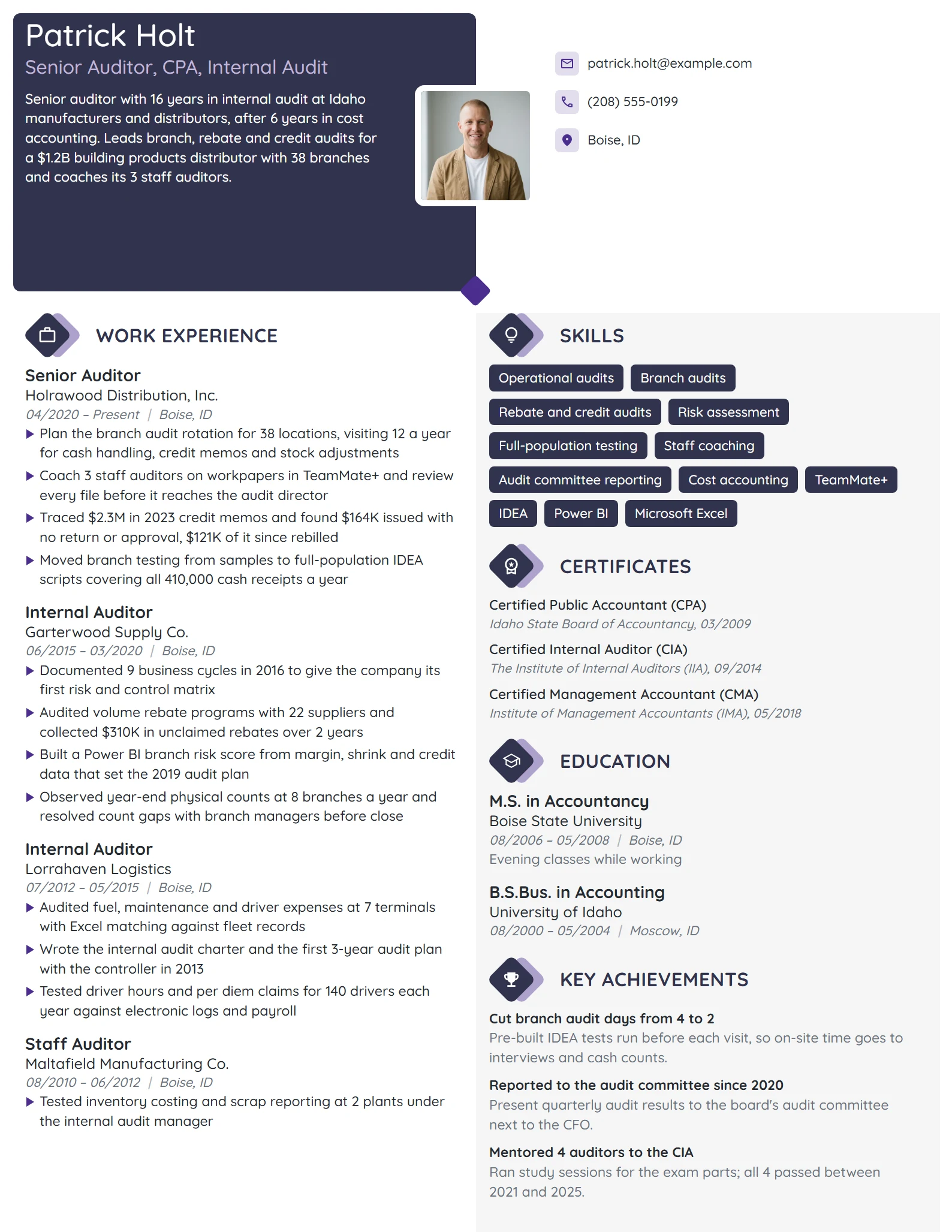 Senior Auditor resume example