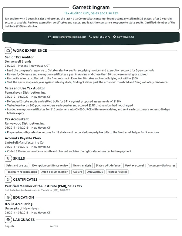 Tax Auditor resume example