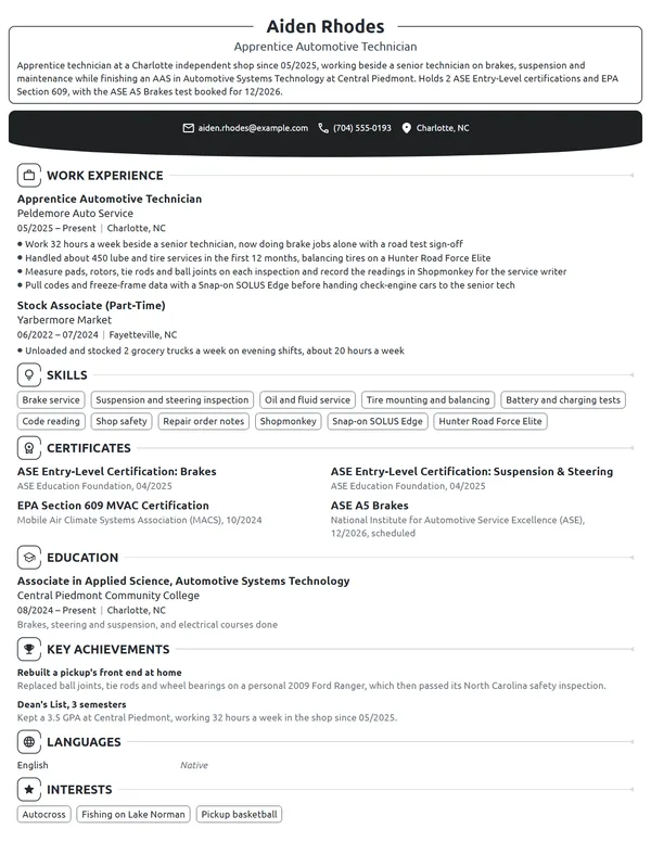 Apprentice Automotive Technician resume example