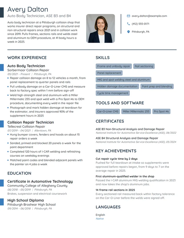 Auto Body Technician resume example