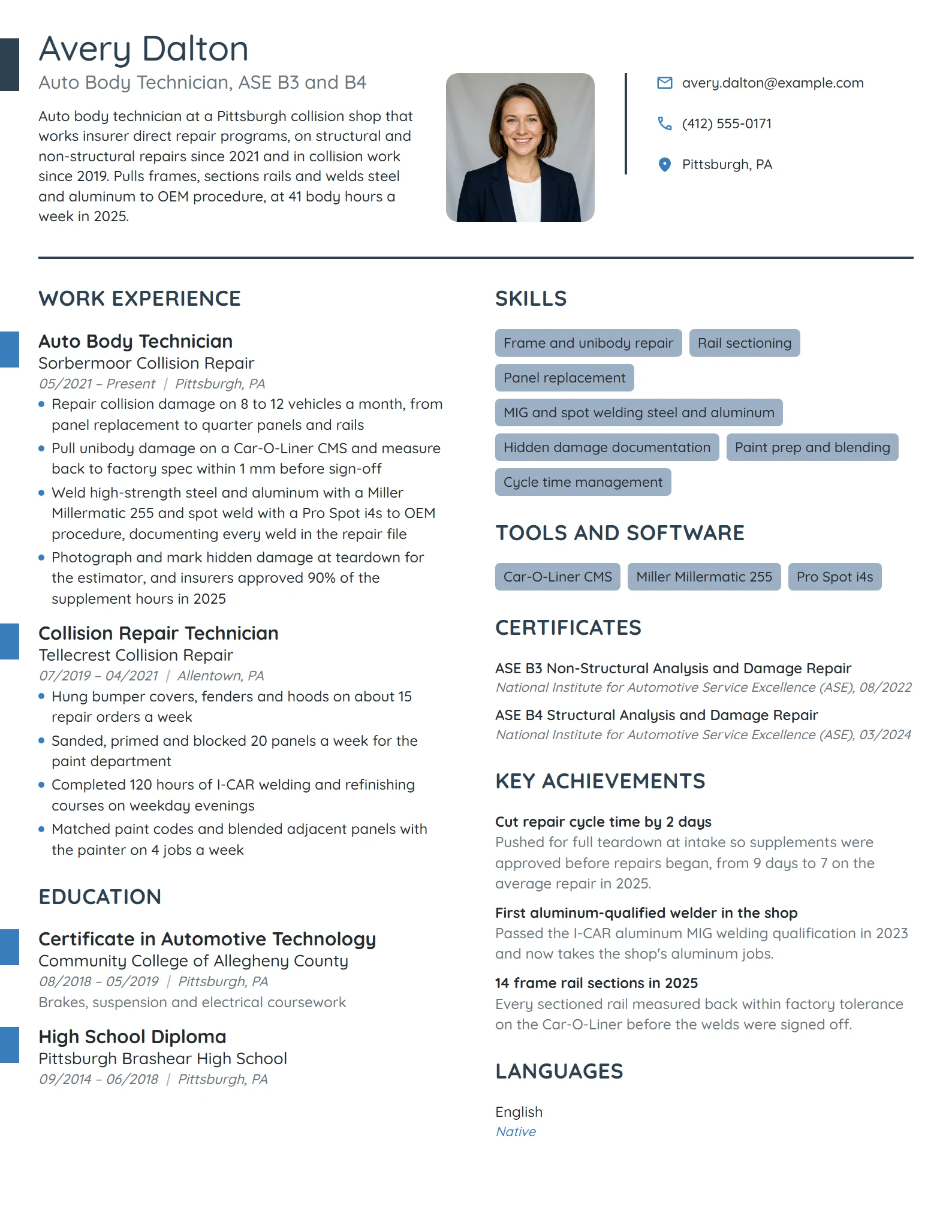 Auto Body Technician resume example