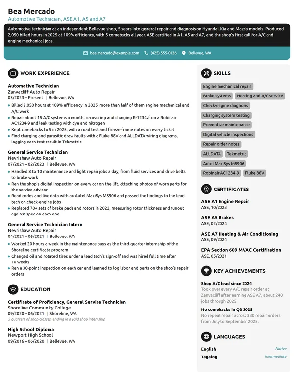 Automotive Technician resume example