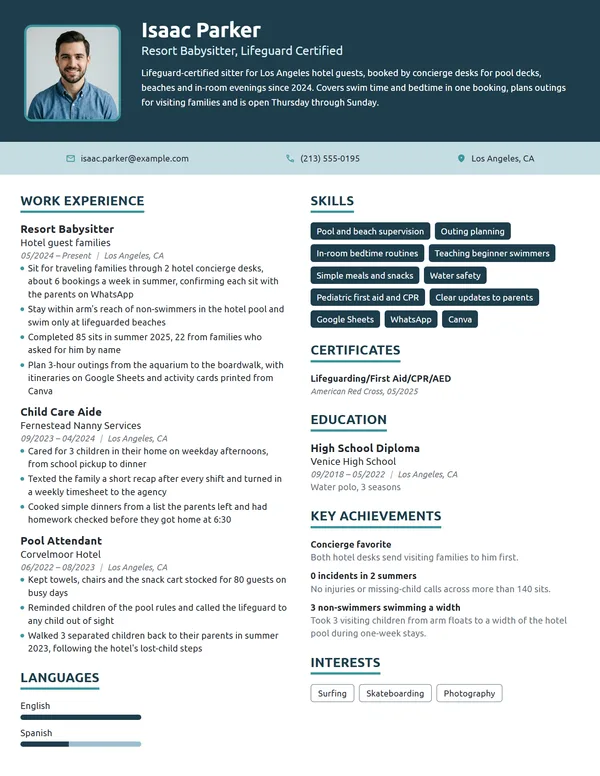 Resort Babysitter resume example