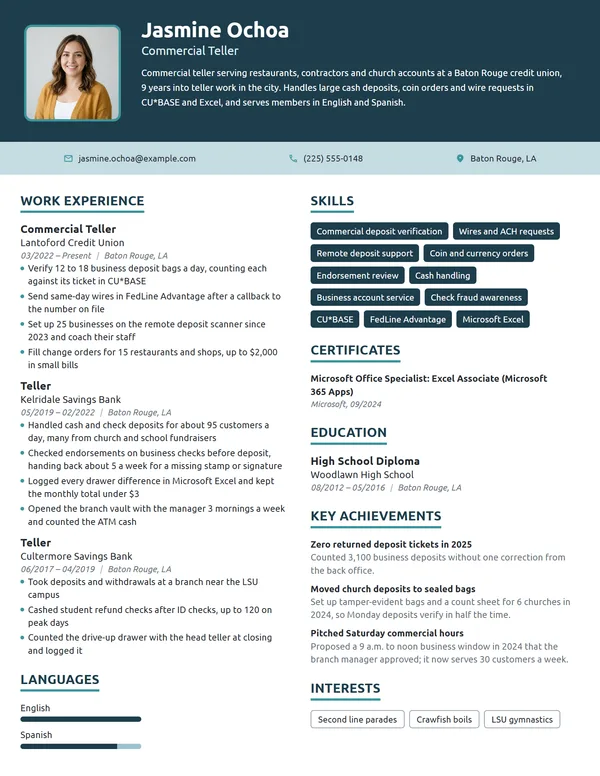 Commercial Teller resume example