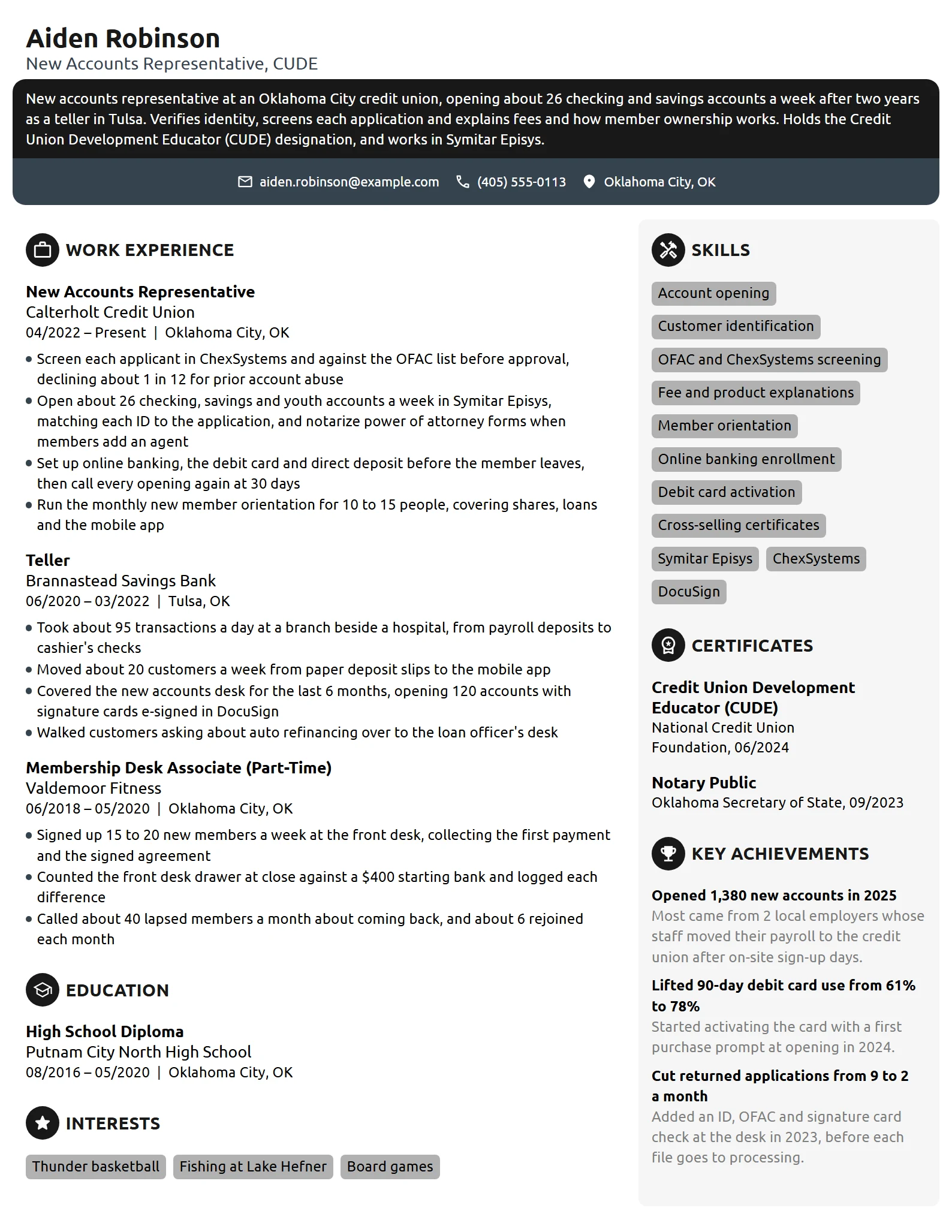 New Accounts Representative resume example
