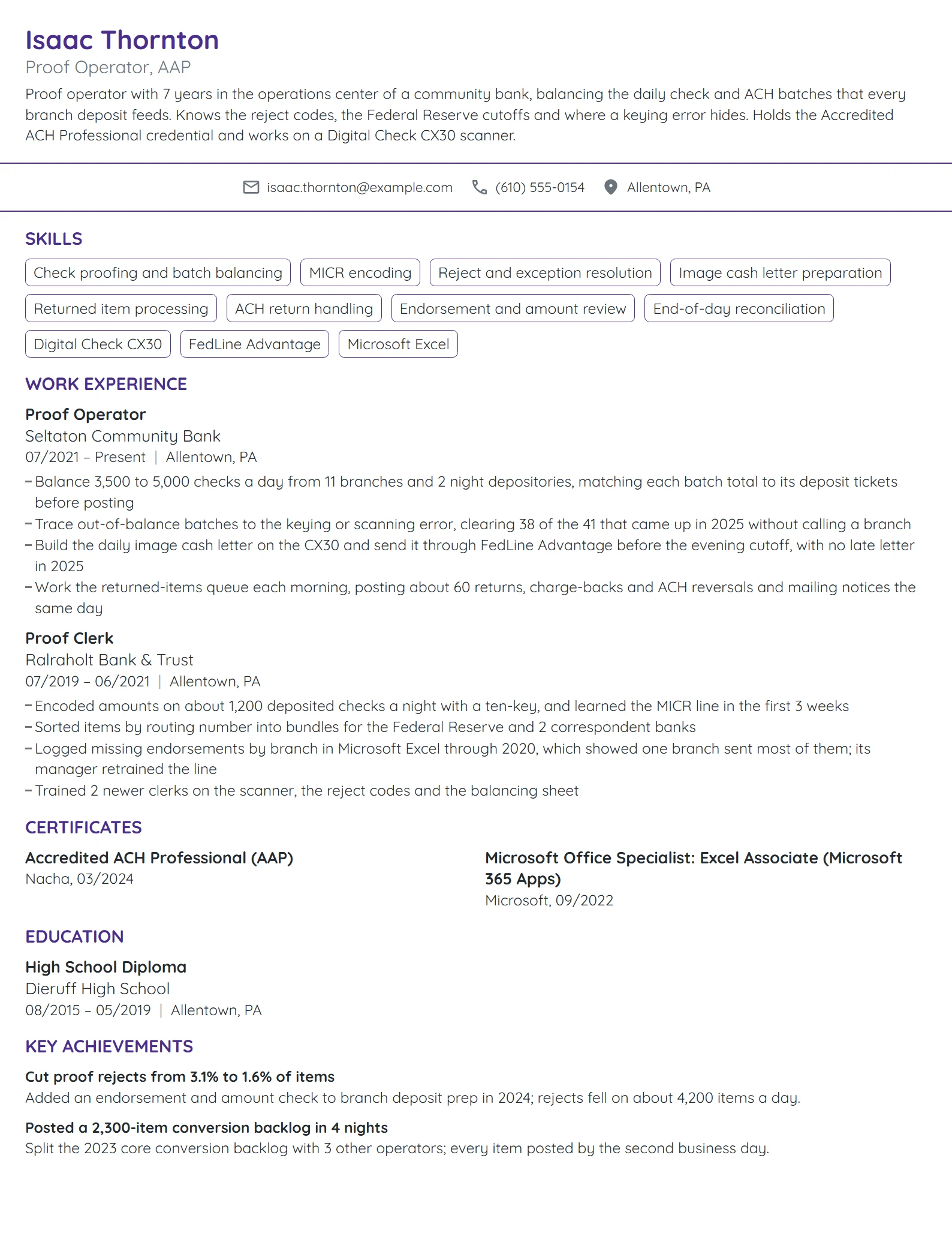 Proof Operator resume example