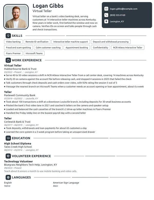 Virtual Teller resume example