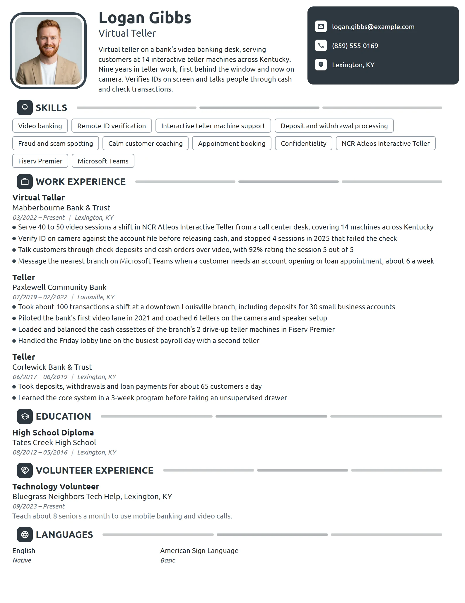 Virtual Teller resume example
