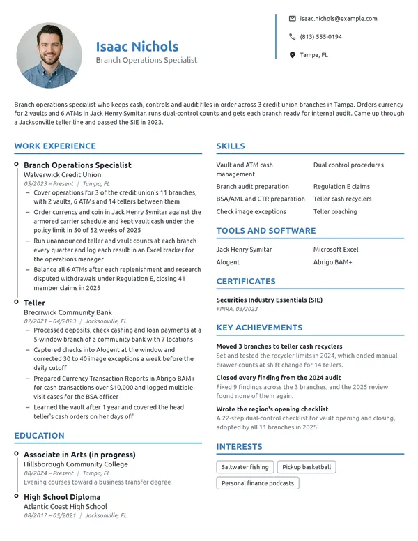 Branch Operations Specialist resume example