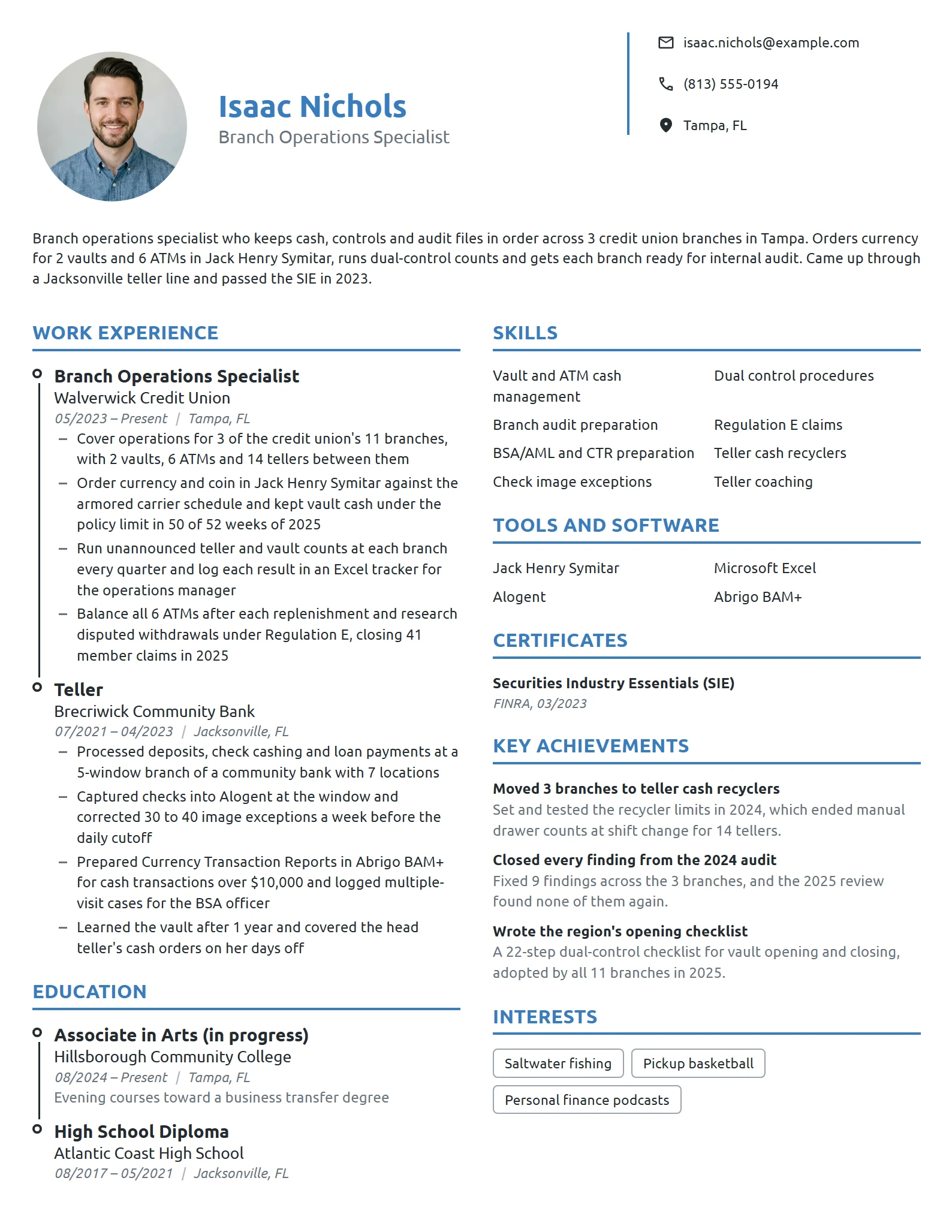 Branch Operations Specialist resume example