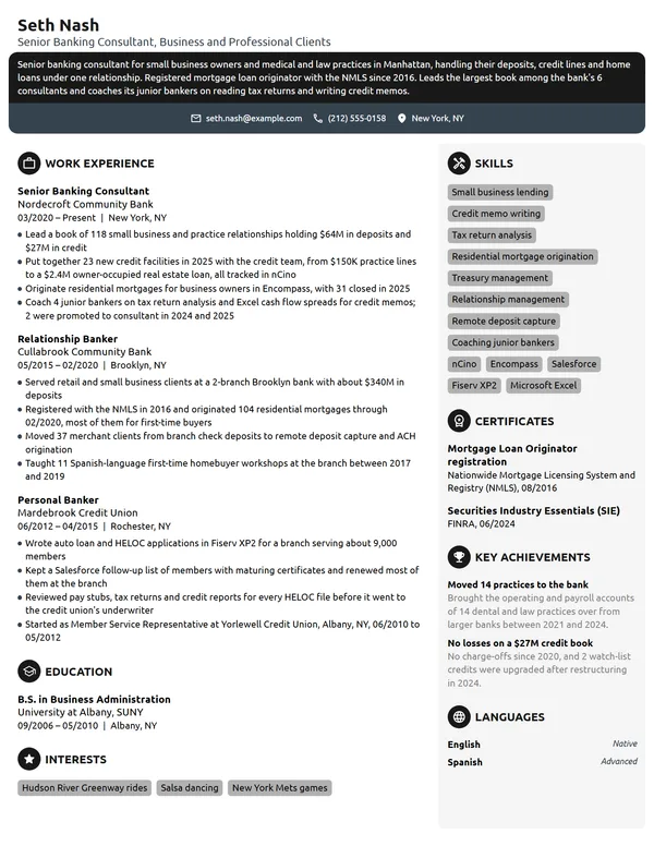 Senior Banking Consultant resume example