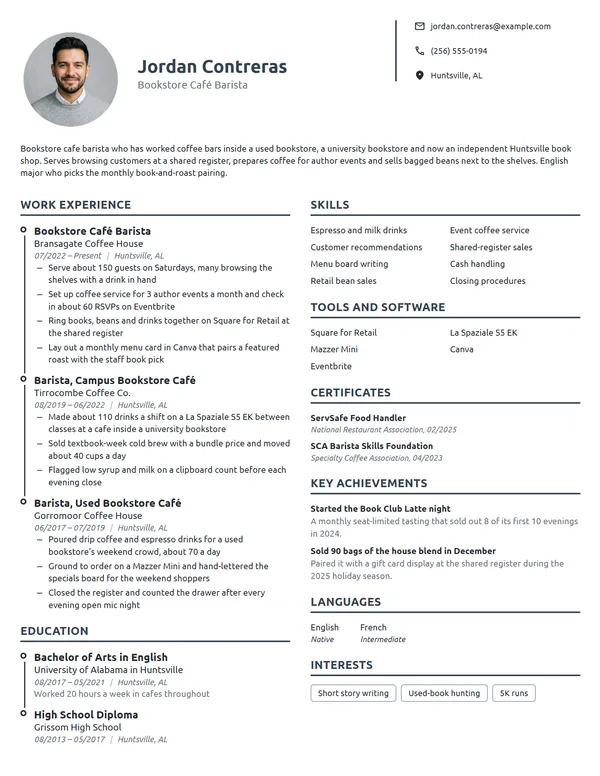 Bookstore Café Barista resume example