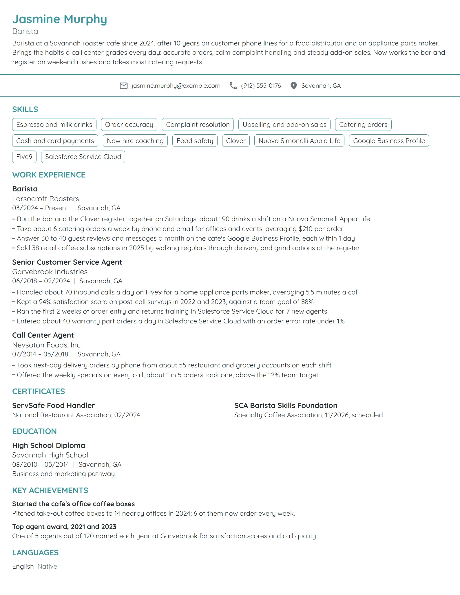 Career Change Barista resume example
