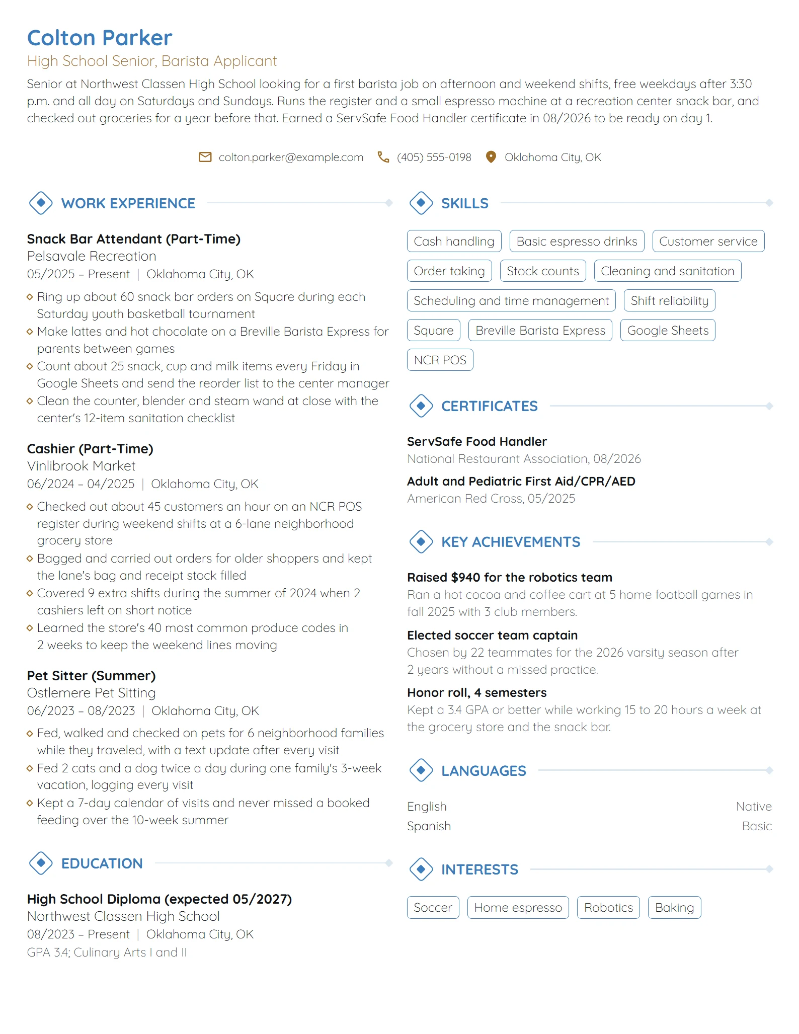 Entry-Level Barista resume example
