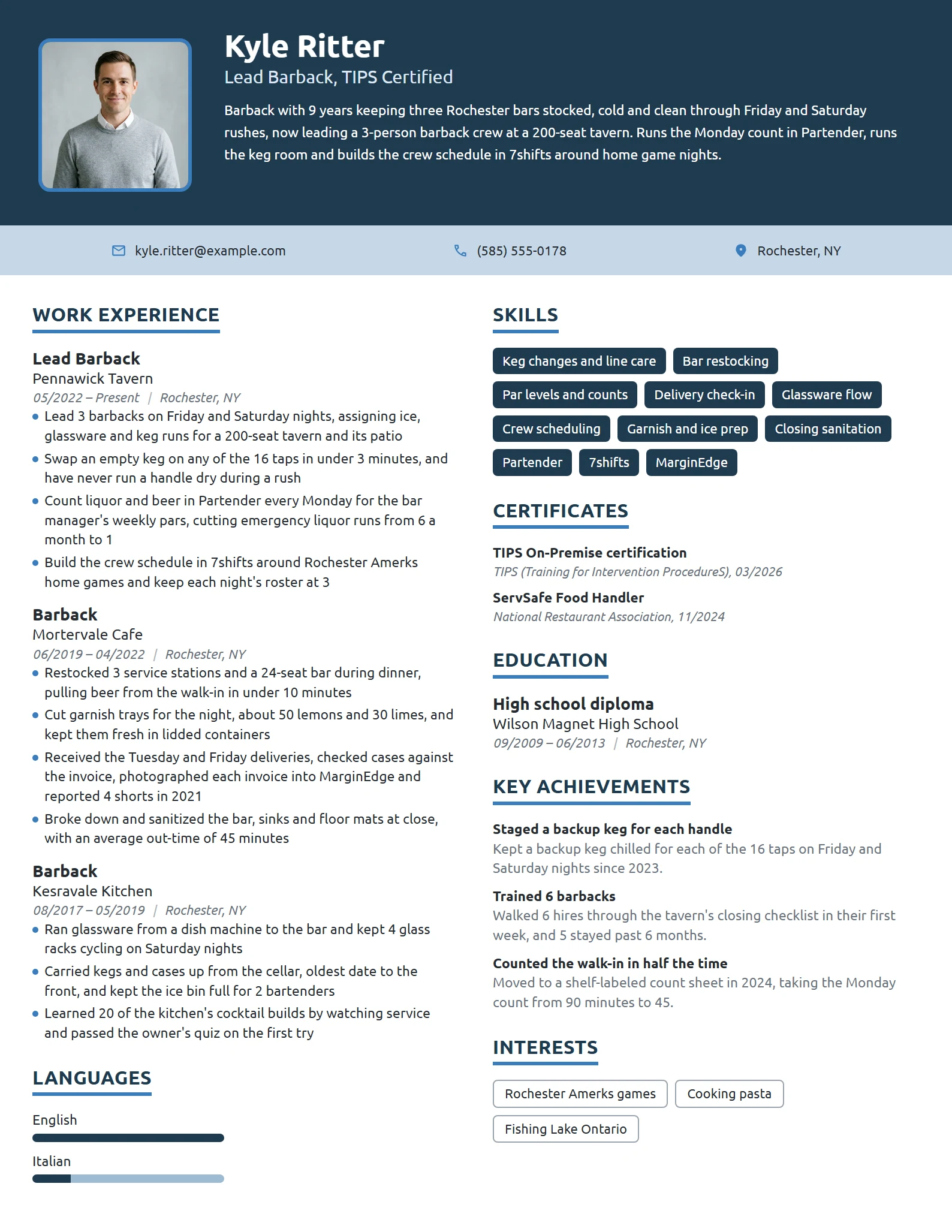 Barback resume example