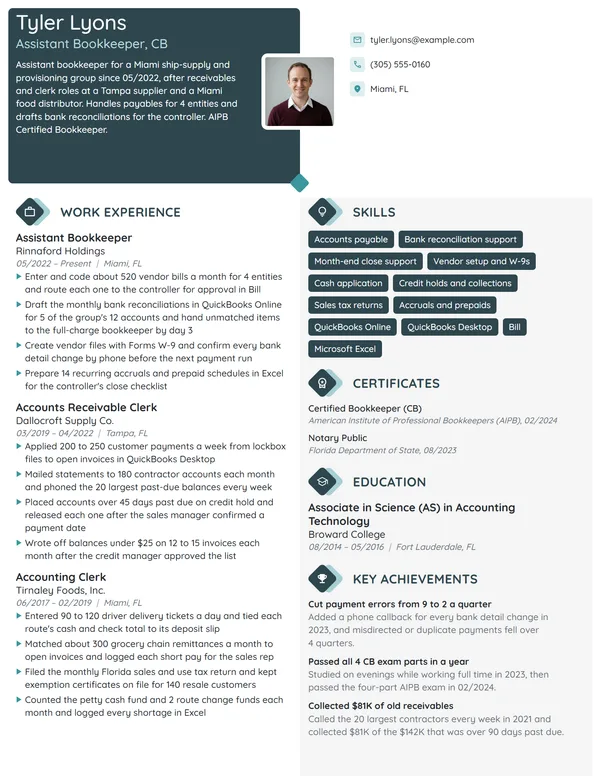 Assistant Bookkeeper resume example