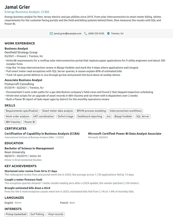 Energy Business Analyst resume example