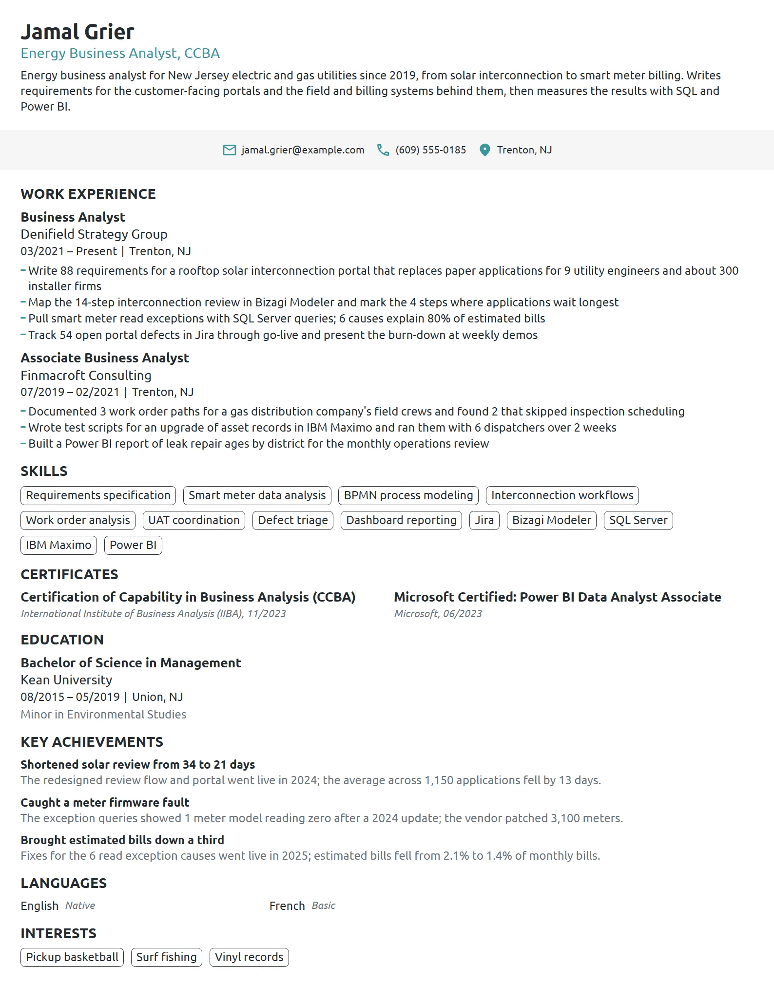 Energy Business Analyst resume example