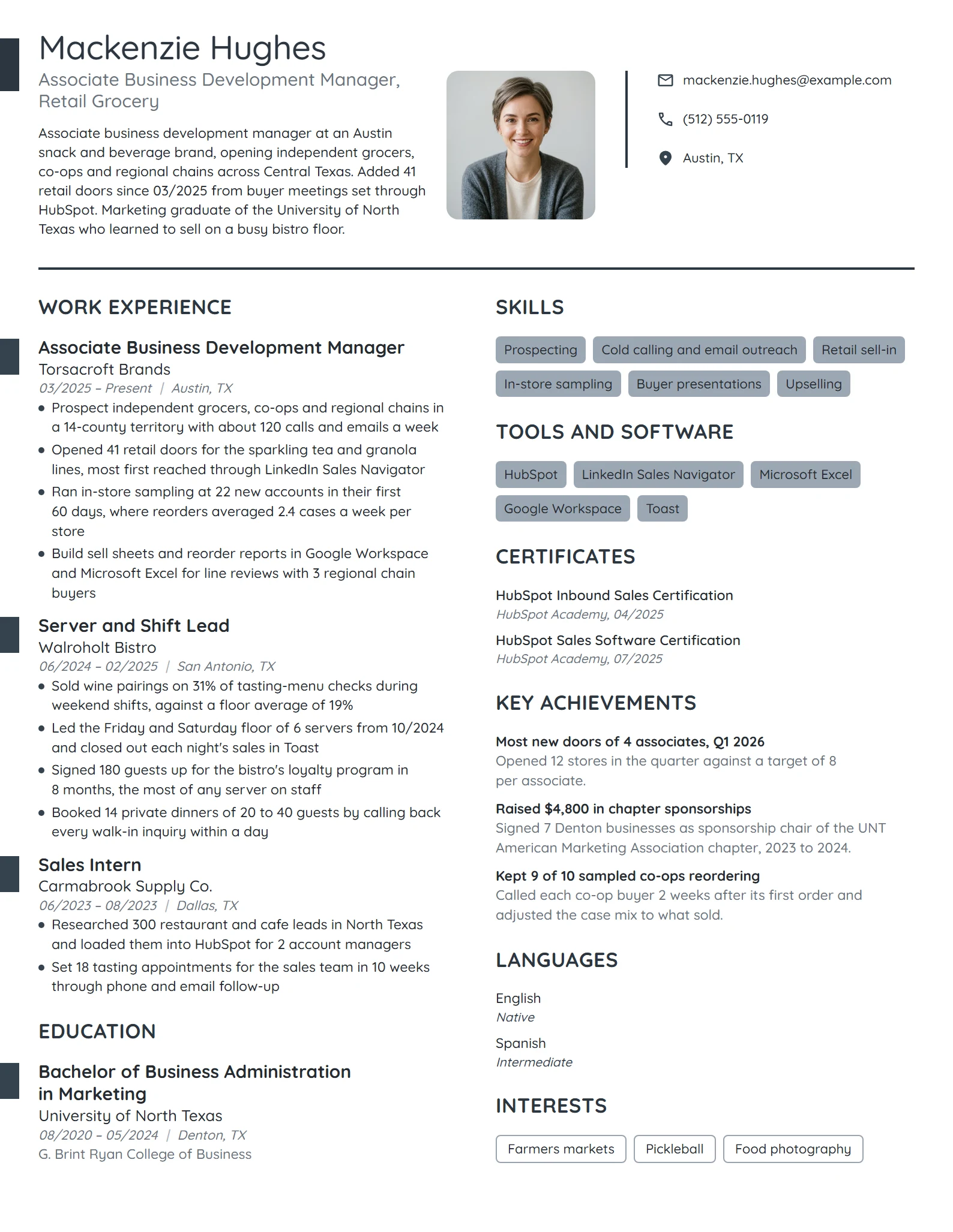 Associate Business Development Manager resume example