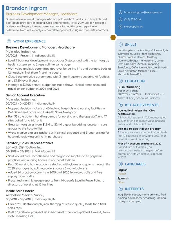 Healthcare Business Development Manager resume example
