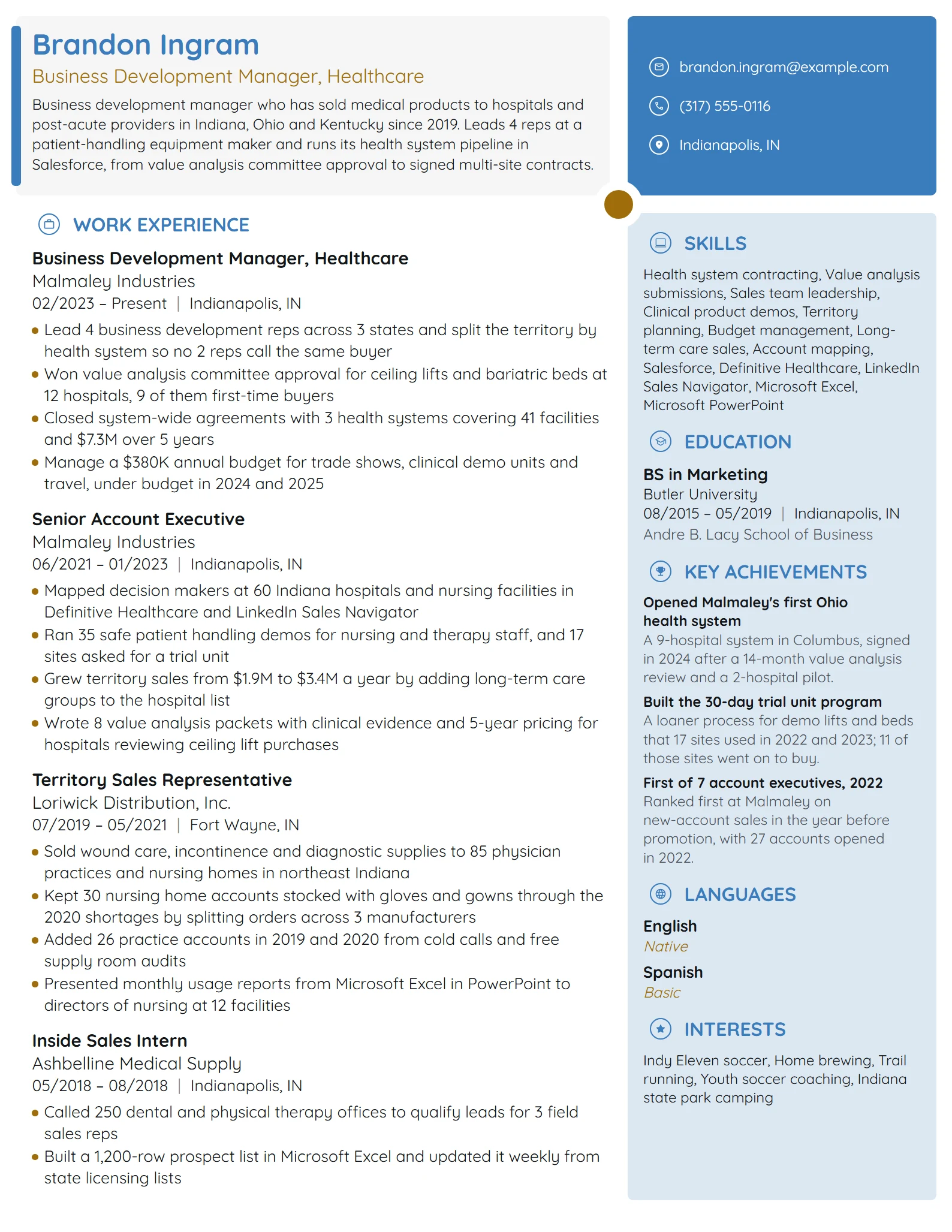 Healthcare Business Development Manager resume example