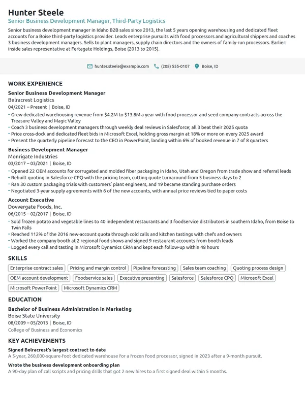 Senior Business Development Manager resume example