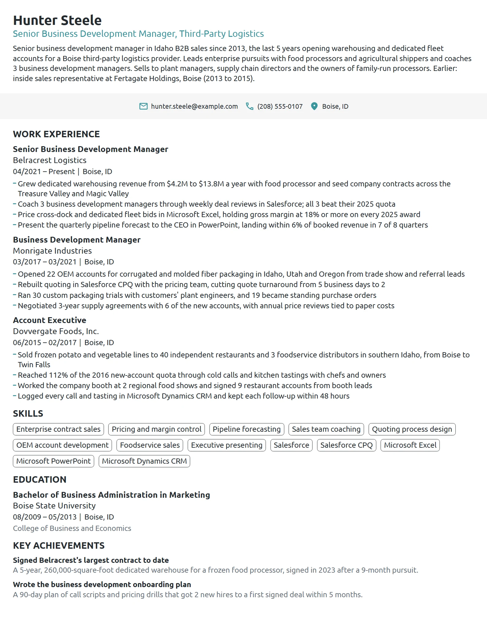 Senior Business Development Manager resume example