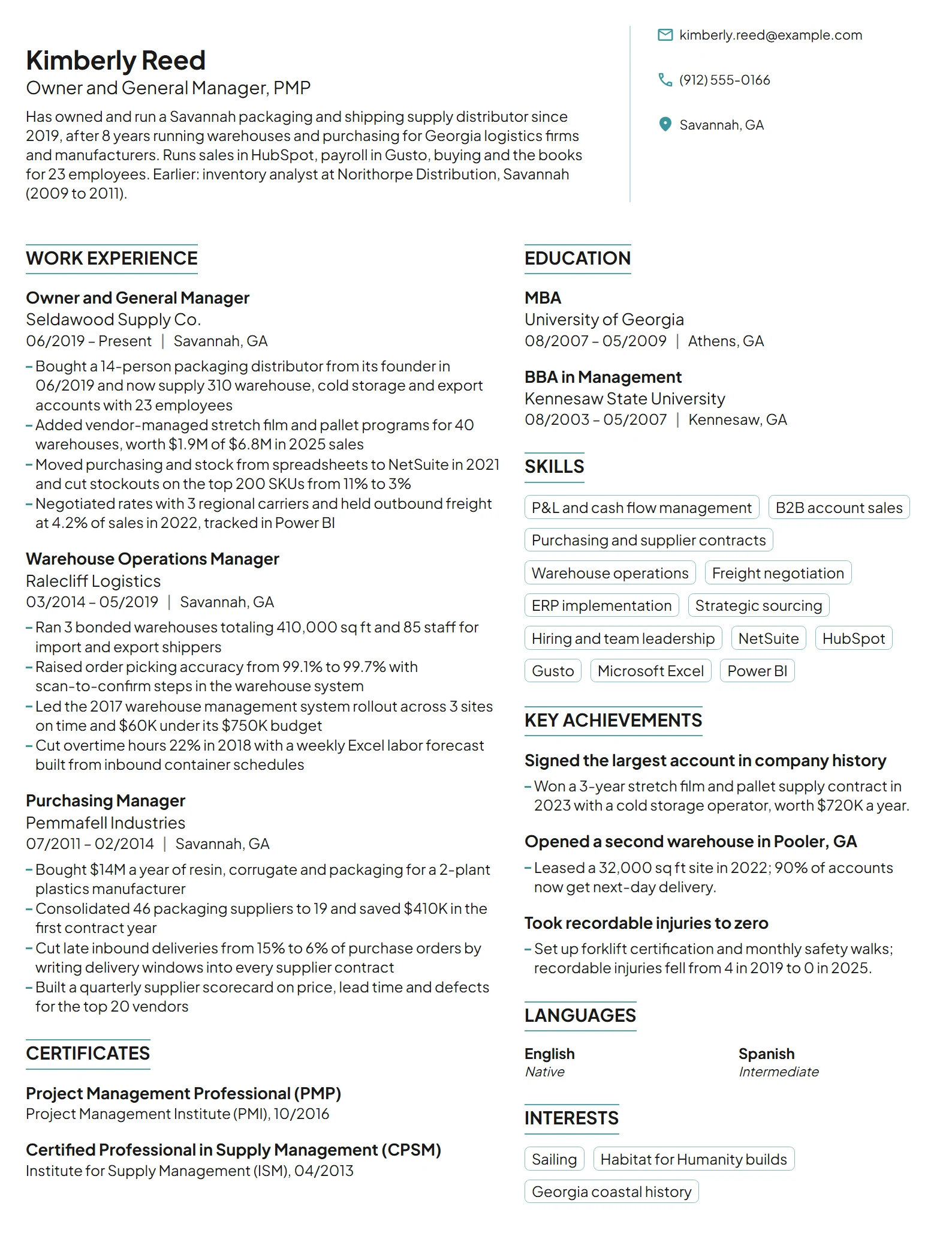 Business Owner resume example