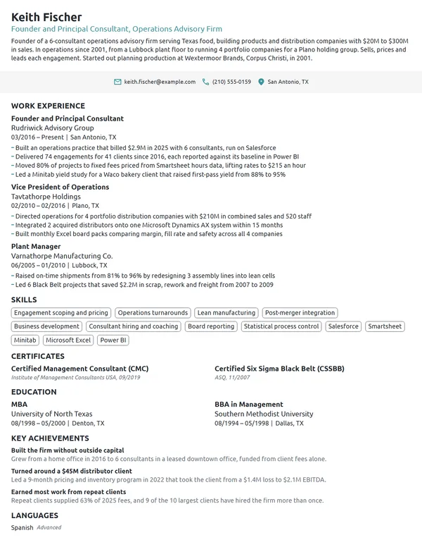 Consulting Firm Owner resume example