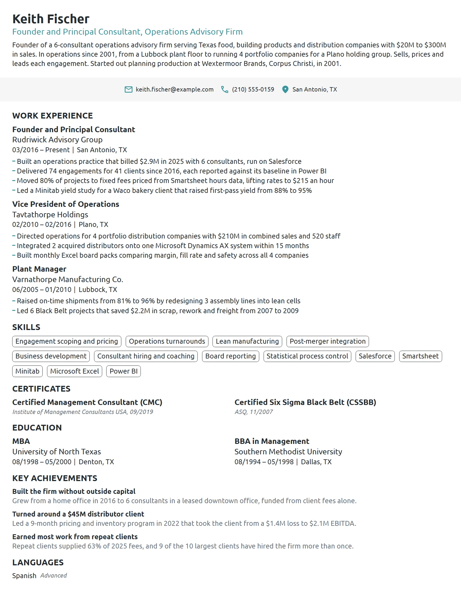 Consulting Firm Owner resume example