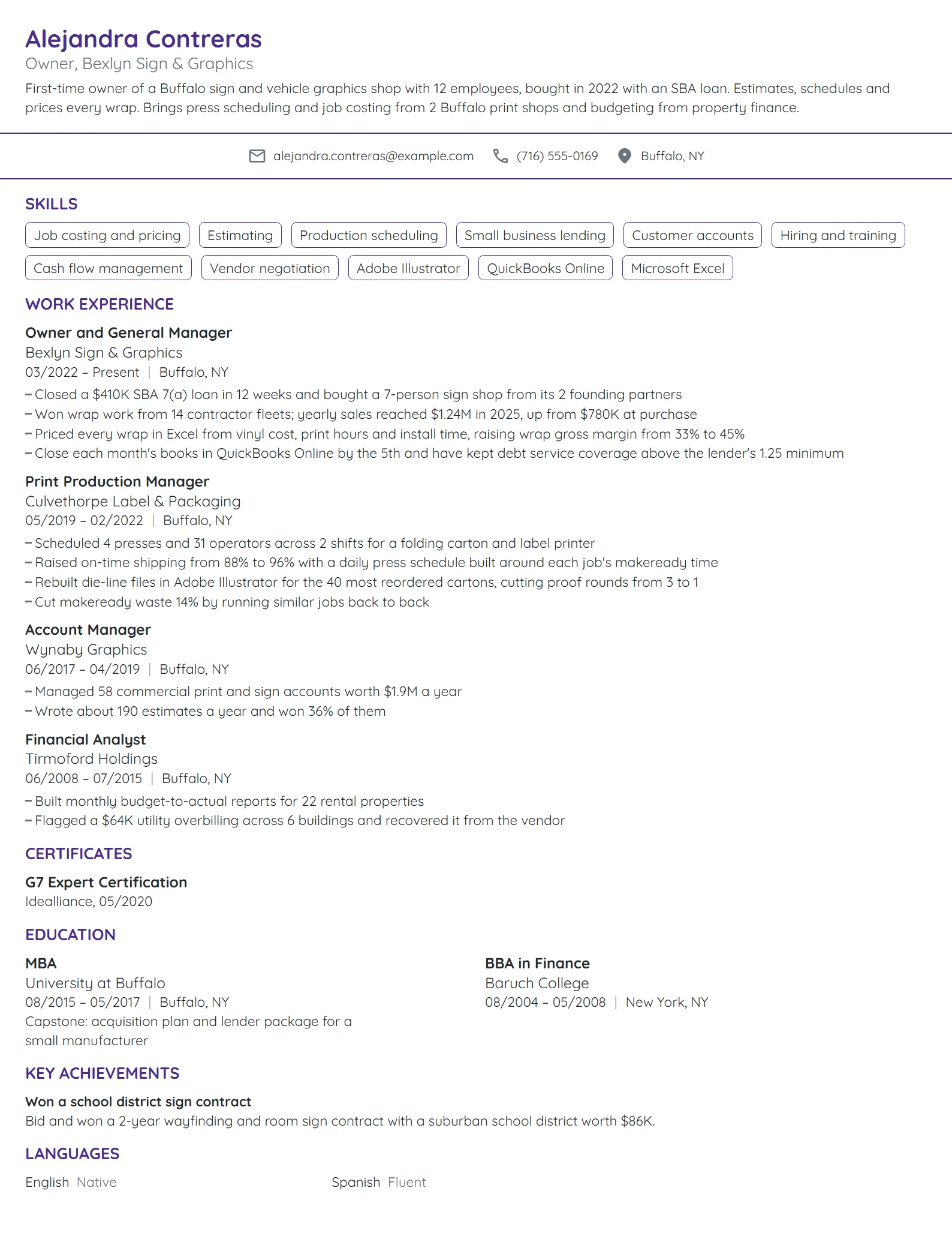 First-Time Business Owner resume example