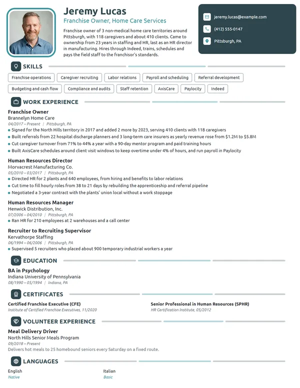Franchise Owner resume example