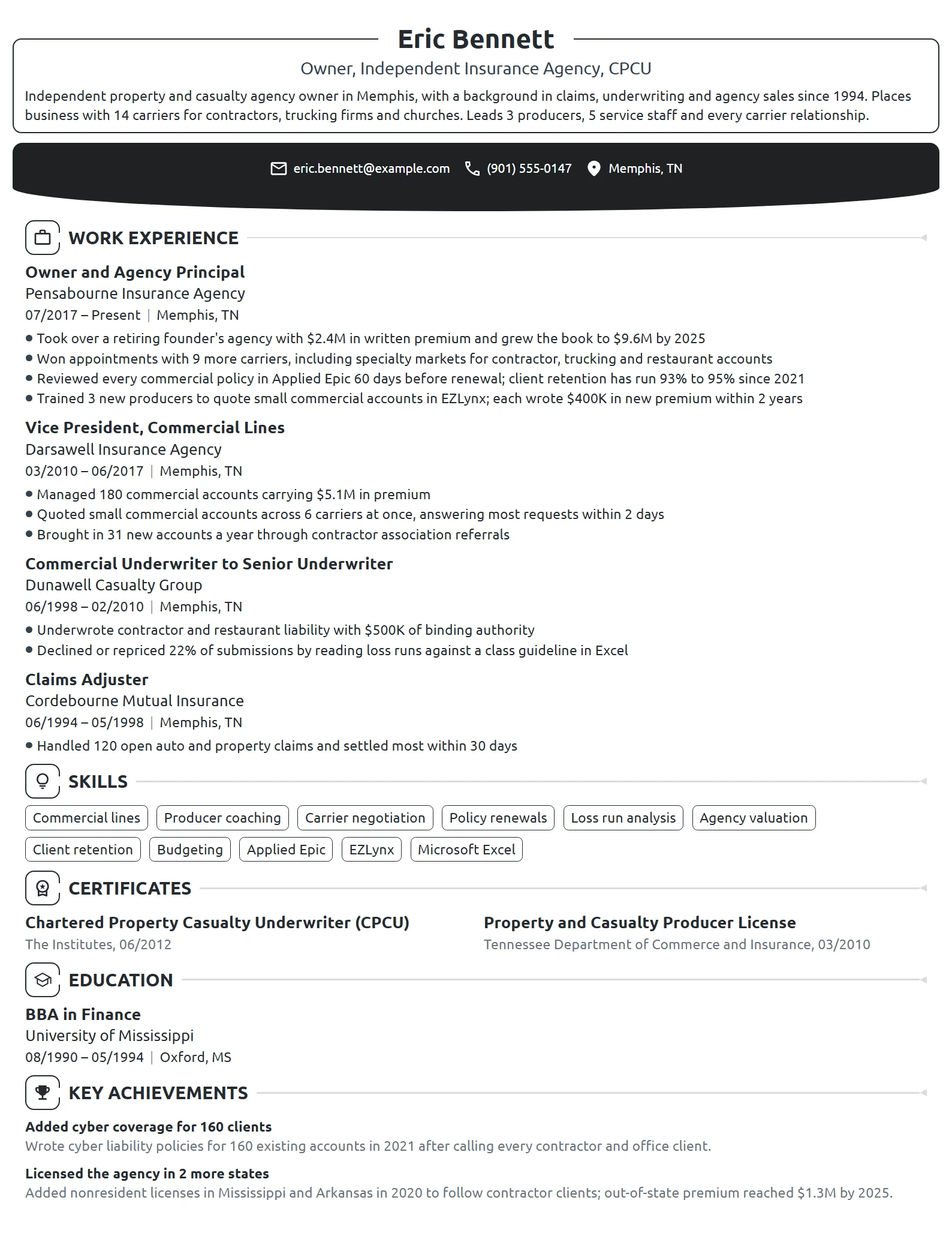 Insurance Agency Owner resume example