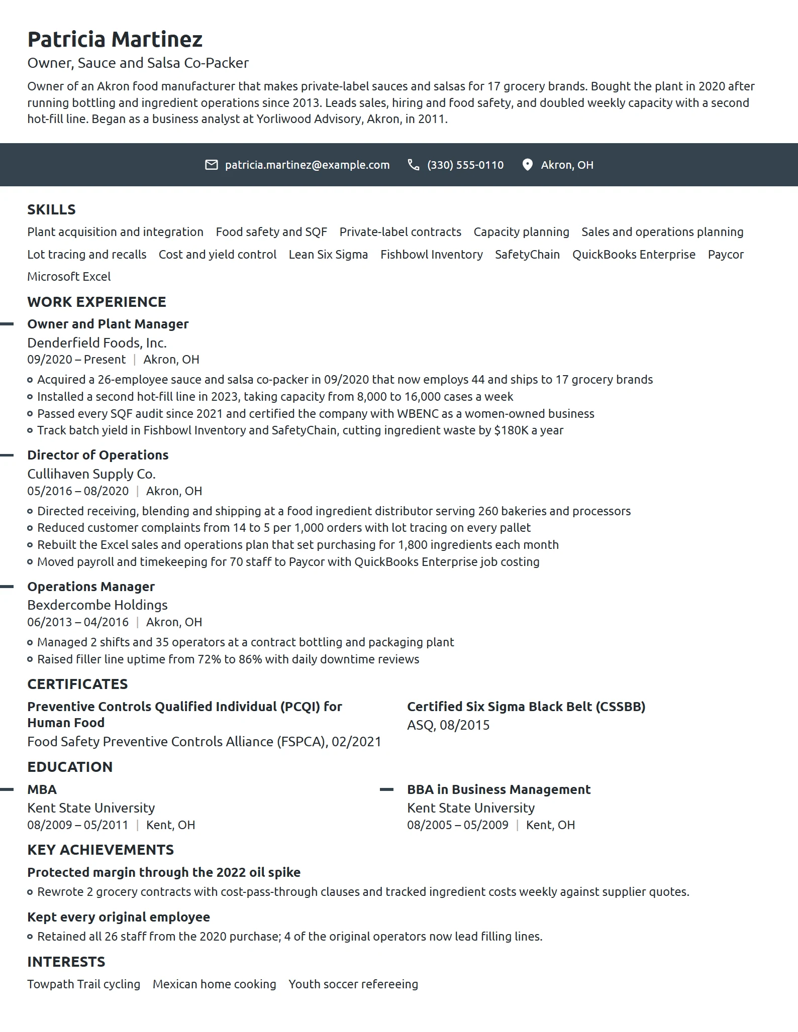 Manufacturing Business Owner resume example