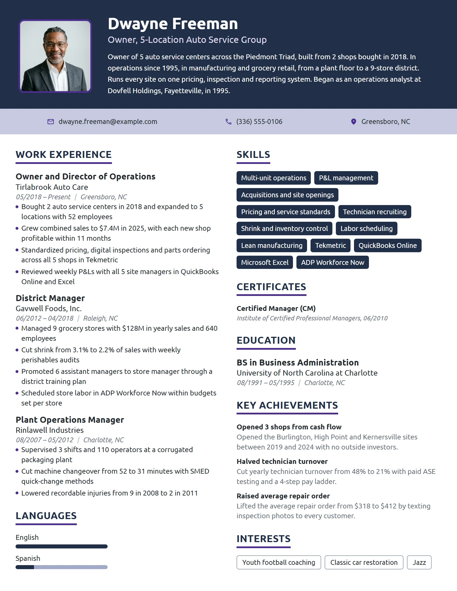 Multi-Location Business Owner resume example