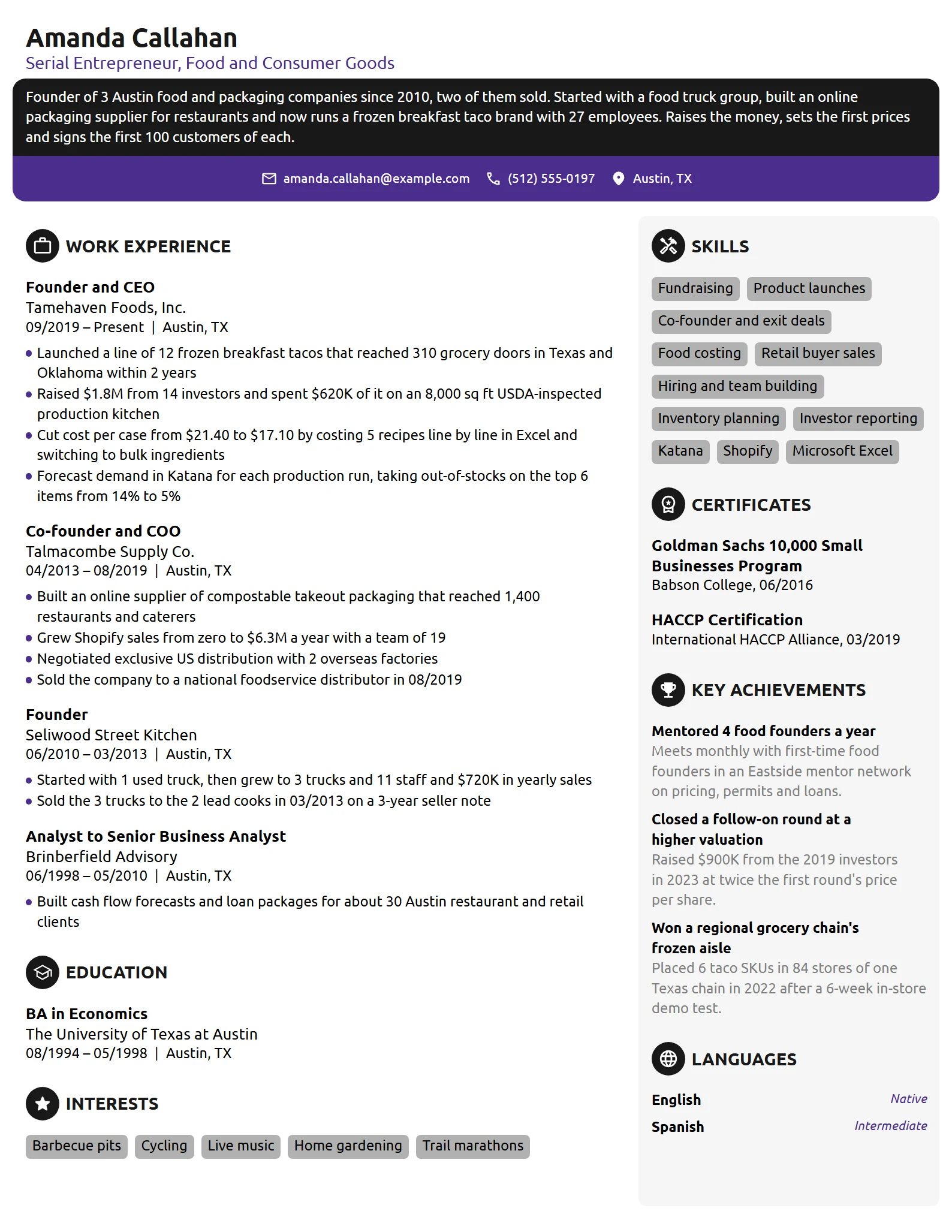 Serial Entrepreneur resume example